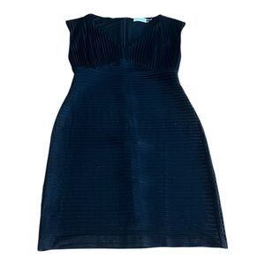 Calvin Klein Black Textured-Pleat Body-con Sheath Mini Dress, Stretch Knit, Sz 4